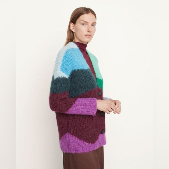 Vince Intarsia Wave Mohair Cardigan Sweater - Picture 2 of 4